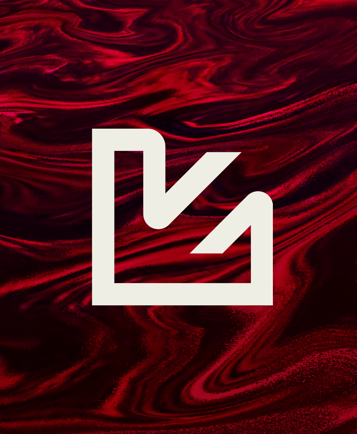 Isotipo de Landerez sobre una textura líquida roja en movimiento