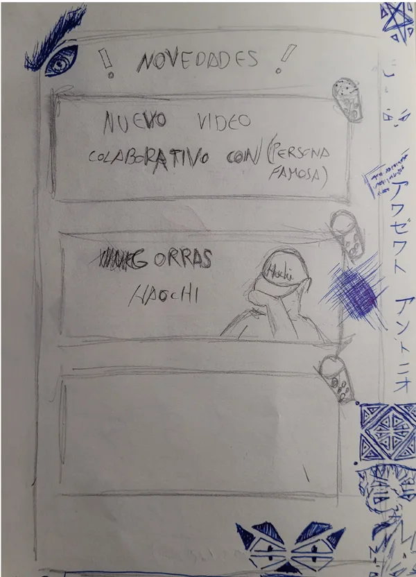 Wireframe a lápiz del tablón de novedades