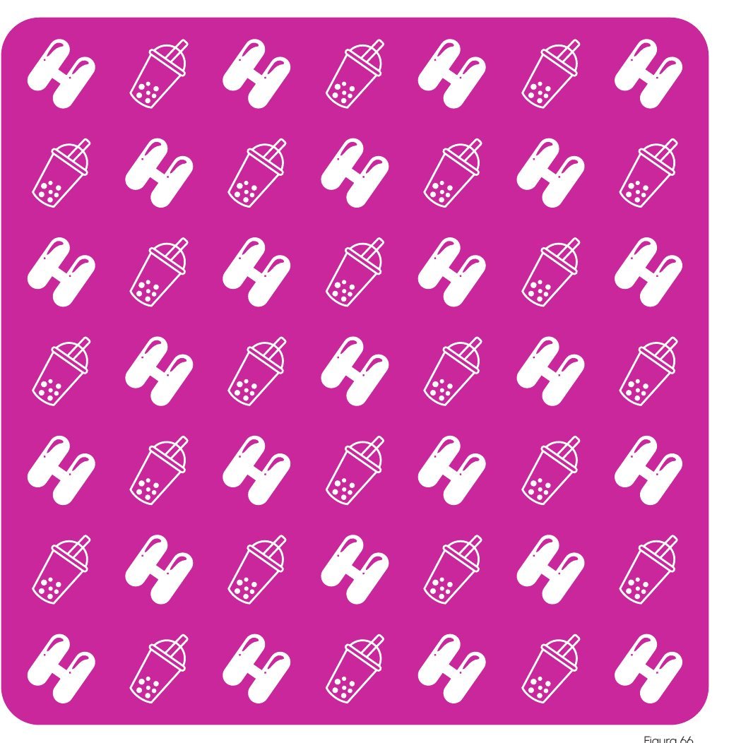 Patrón de la marca con la H y vasos de bubble tea sobre magenta
